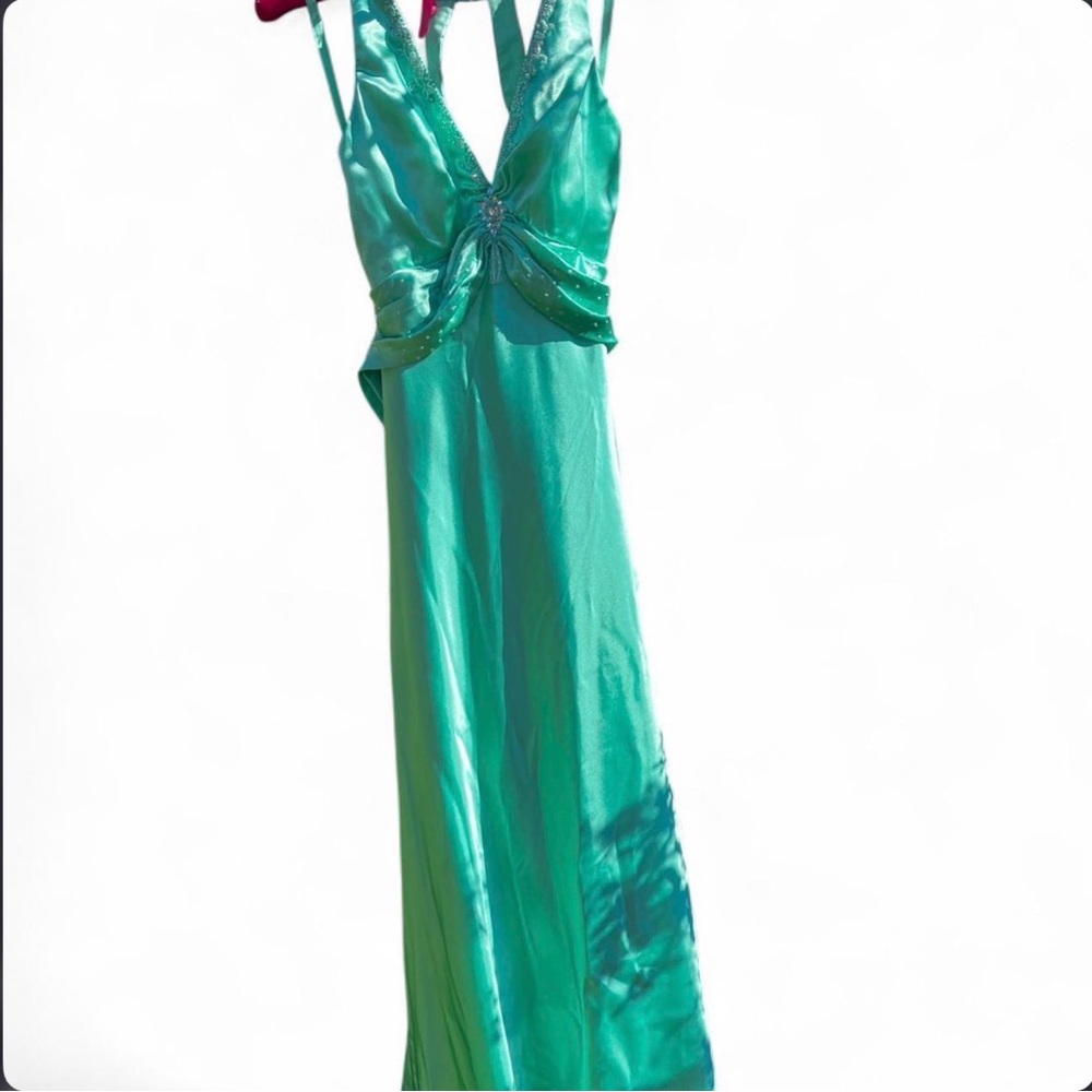 Mori Lee Aqua Satin Dress
